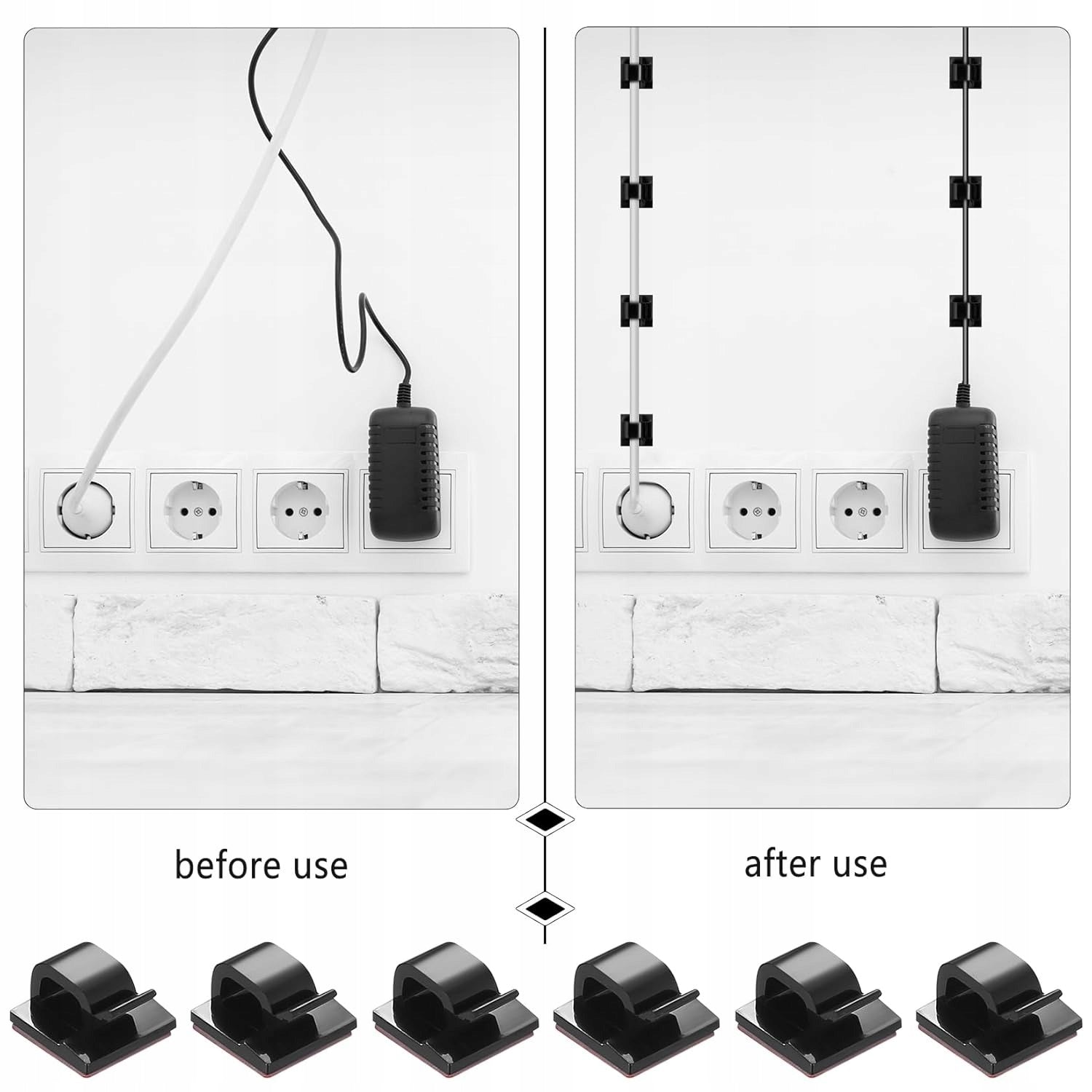 Self-Adhesive Clips for Cables and Ornaments 50 Pcs Strong Adhesive Without Drilling Model Klipsy