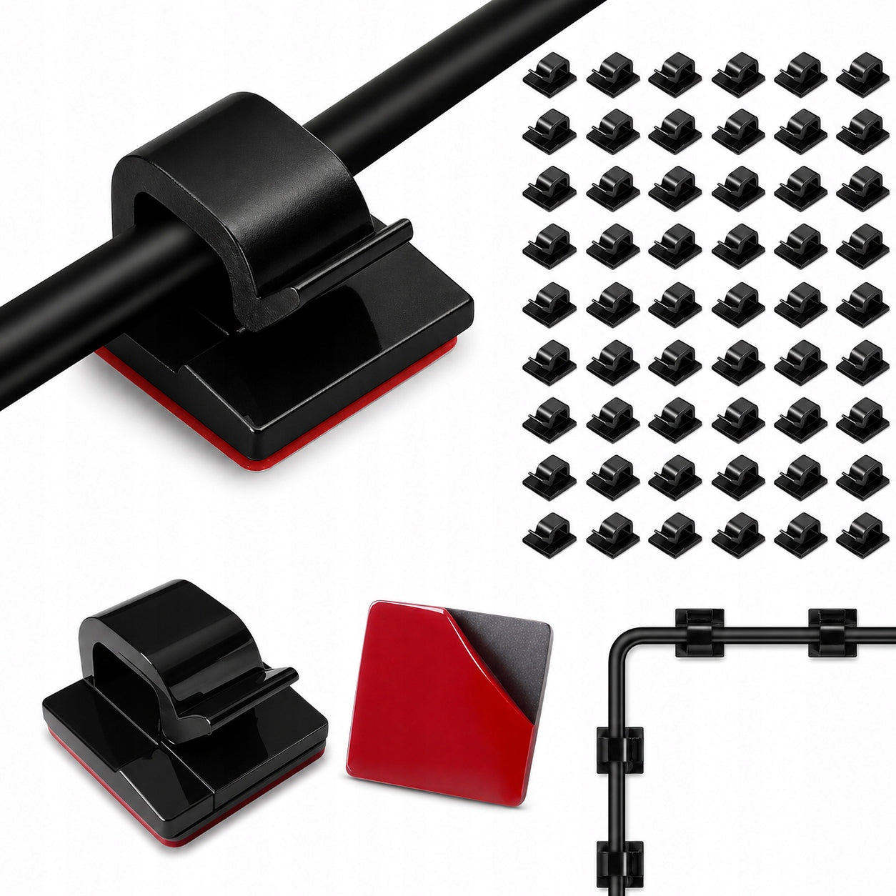 Self-Adhesive Clips for Cables and Ornaments 50 Pcs Strong Adhesive Without Drilling