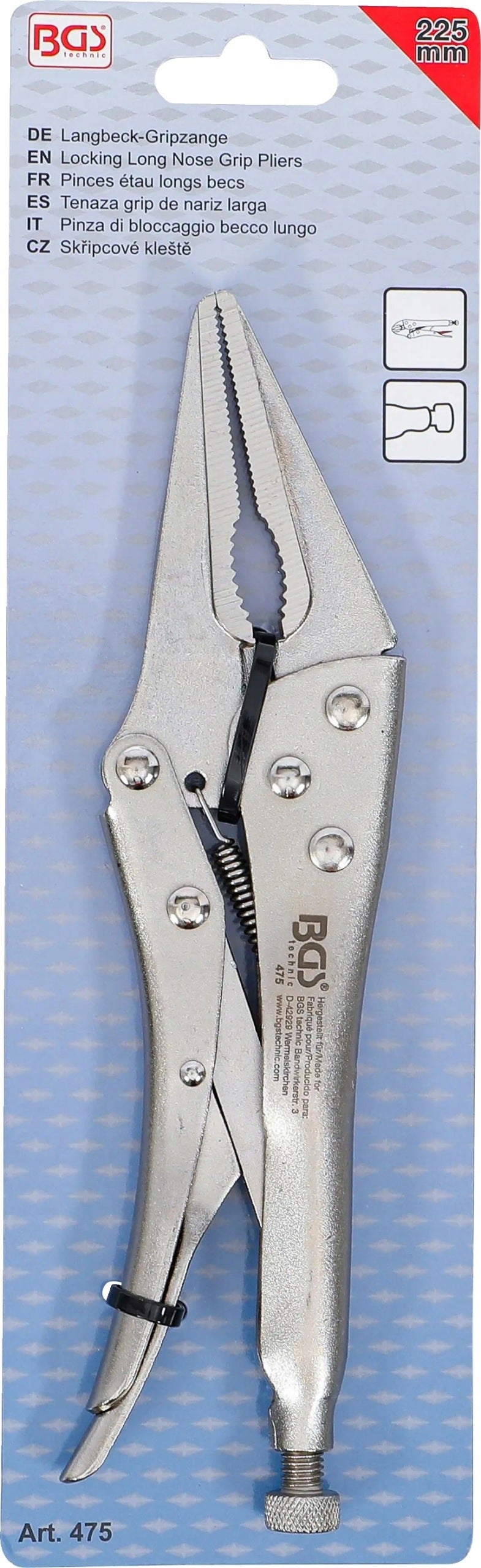 Self-clamping pliers with long jaws 225mm Morse flashing BGS Brand BGS Technic