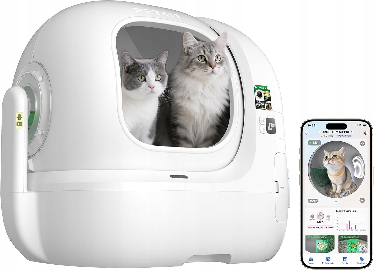 Self-cleaning Cuvette PETKIT PUROBOT MAX PRO 2 AI Camera Wifig