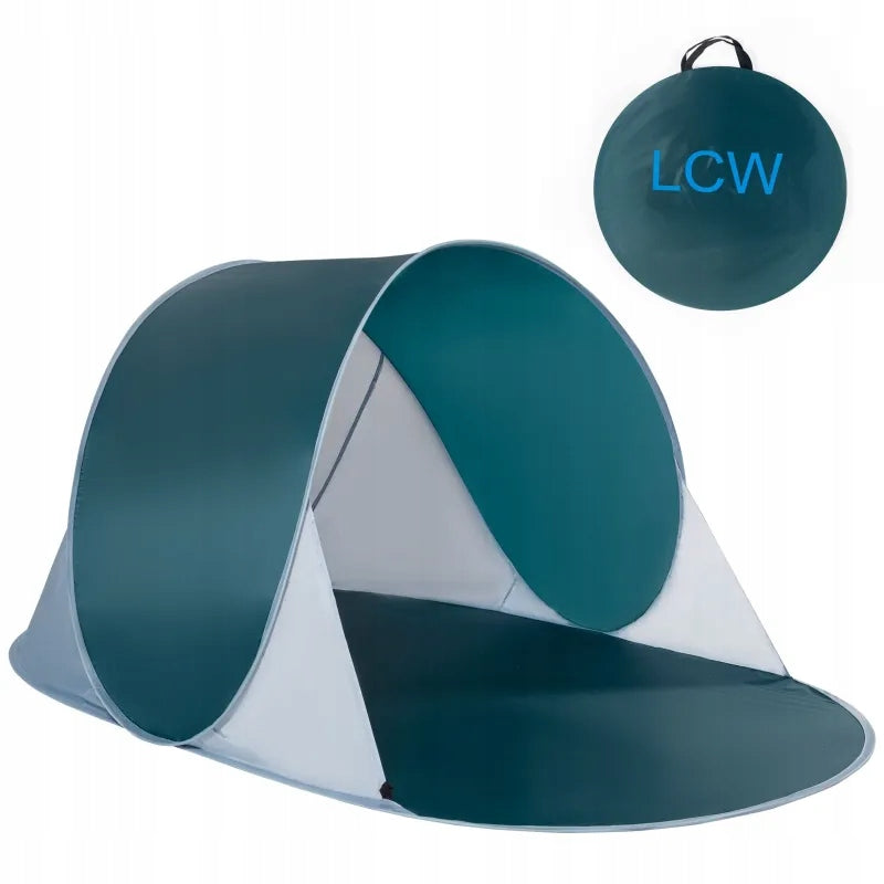 Self-folding beach tent UV 30+ 195x120 cm turquoise with cover Packaging status original