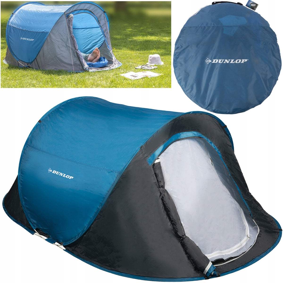 Self-folding tent 2 persons WATERPROOF tourist DUNLOP Color blue