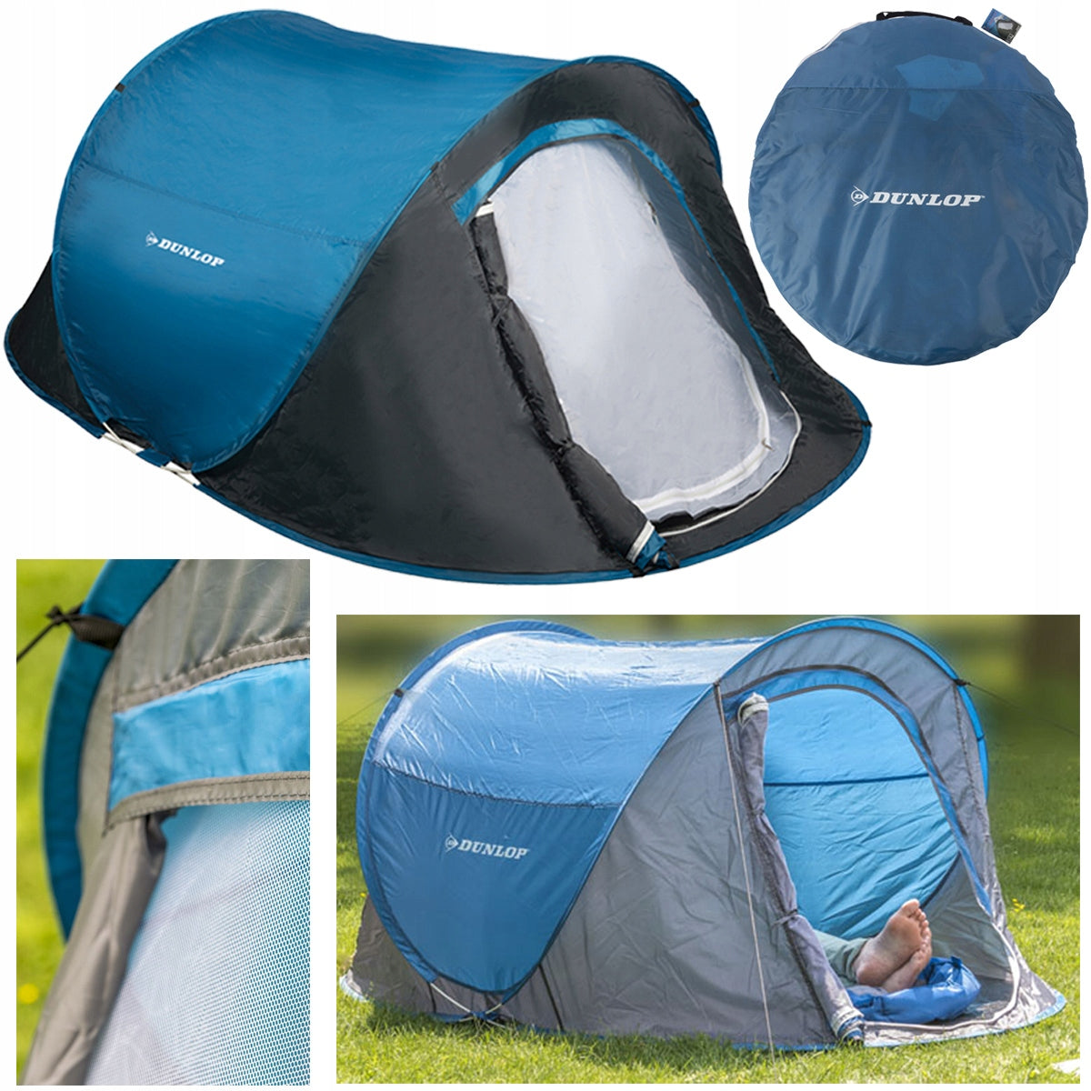 Self-folding tent 2 persons WATERPROOF tourist DUNLOP