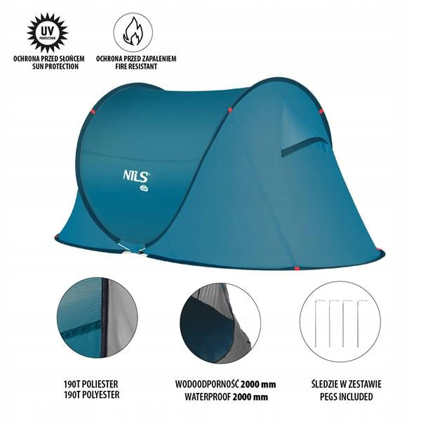 Self-folding tourist tent BIG great lightweight portable + 4 herrings Brand Nils Camp