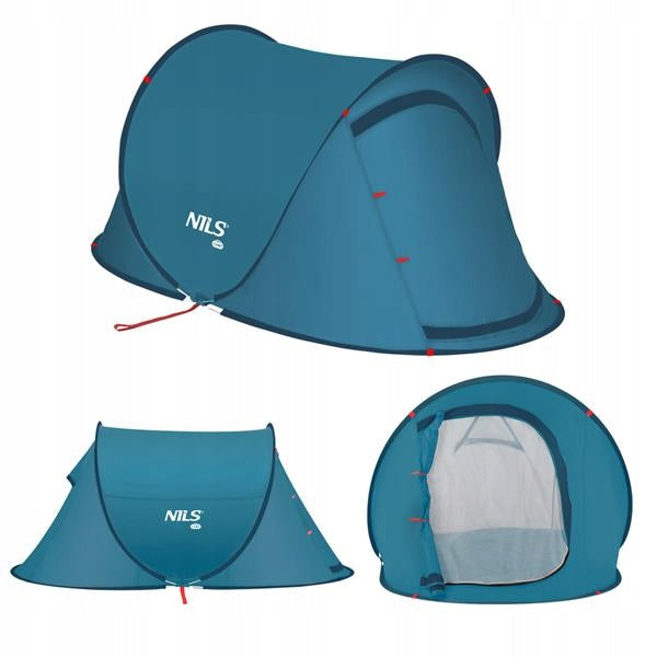 Self-folding tourist tent BIG great lightweight portable + 4 herrings Color blue