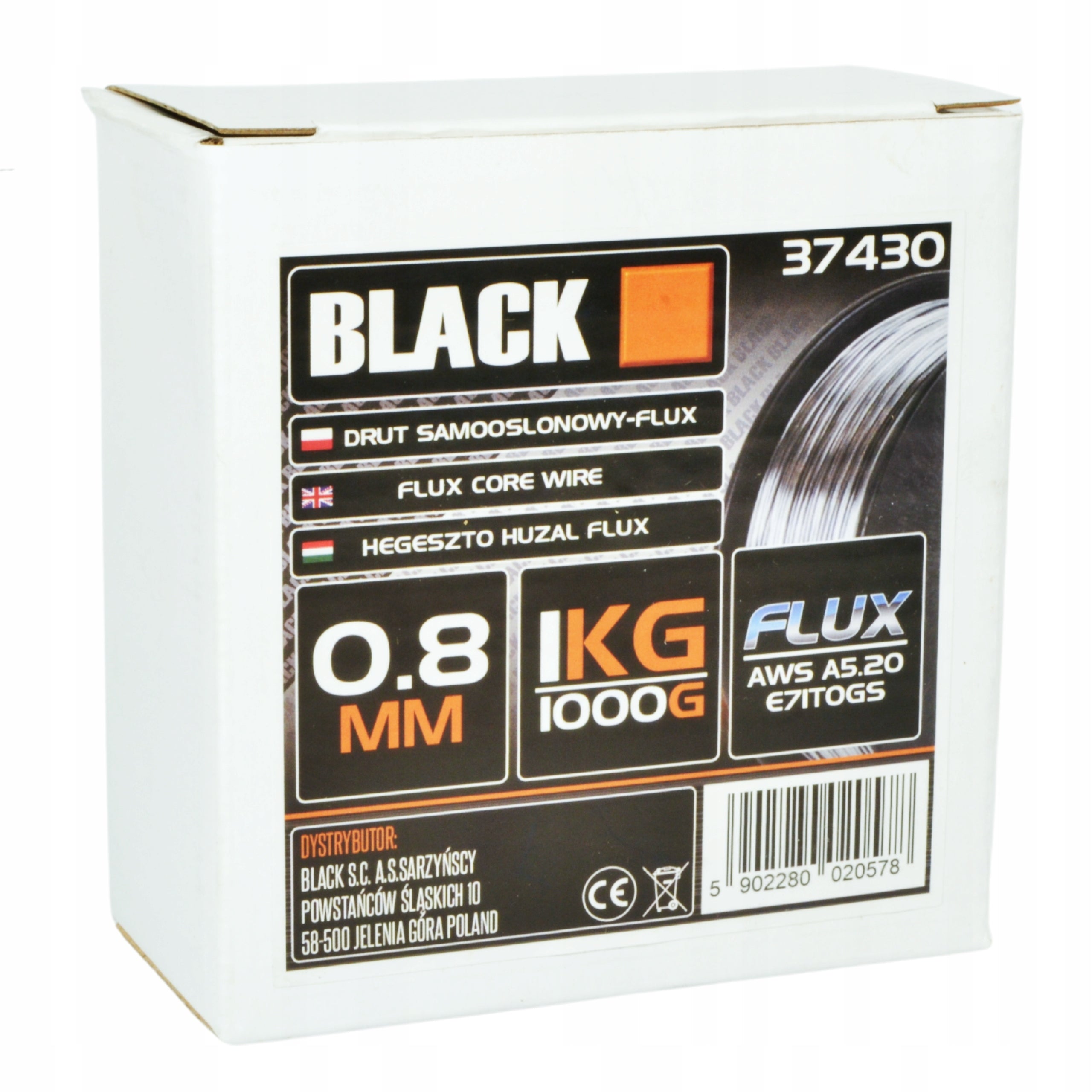 Self-shielding core welding wire FLUX 0,8mm 1kg 1000g 1kg FCAW BLACK Diameter 0.8 mm