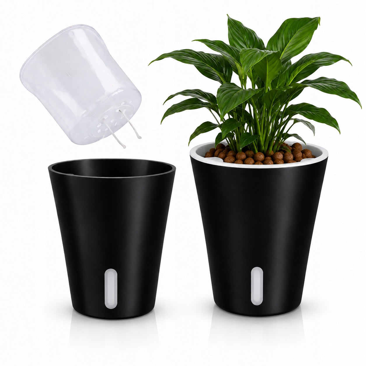Self-watering pot with transparent insert 7,5cm Hydroponics Black