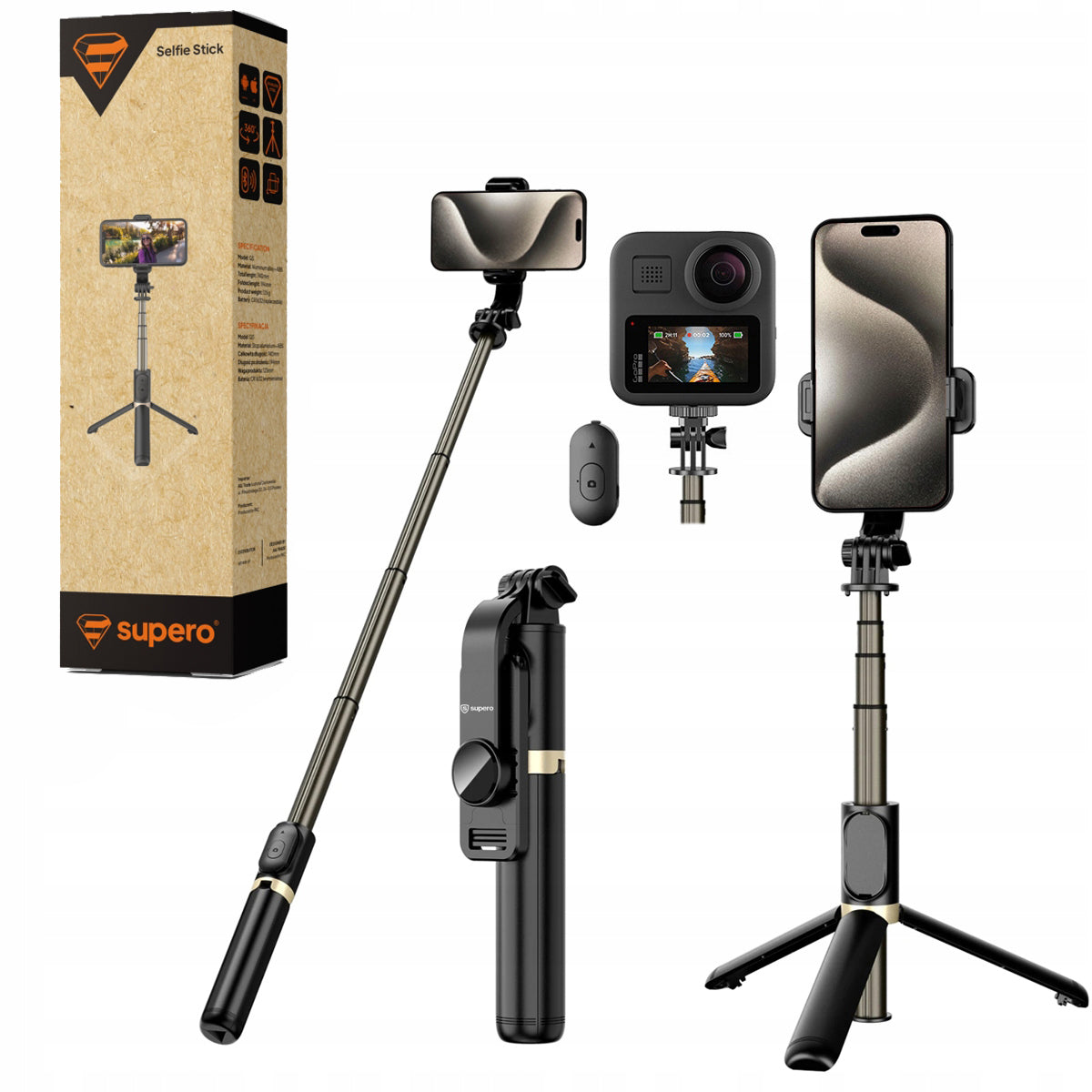 Selfie Stick for GOPRO Phone Tripod Holder Tripod Remote Control Bluetooth