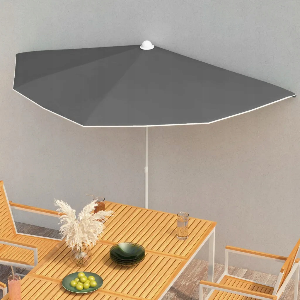 Semi-circular garden umbrella on post, 180x90 cm, anthracite Color gray