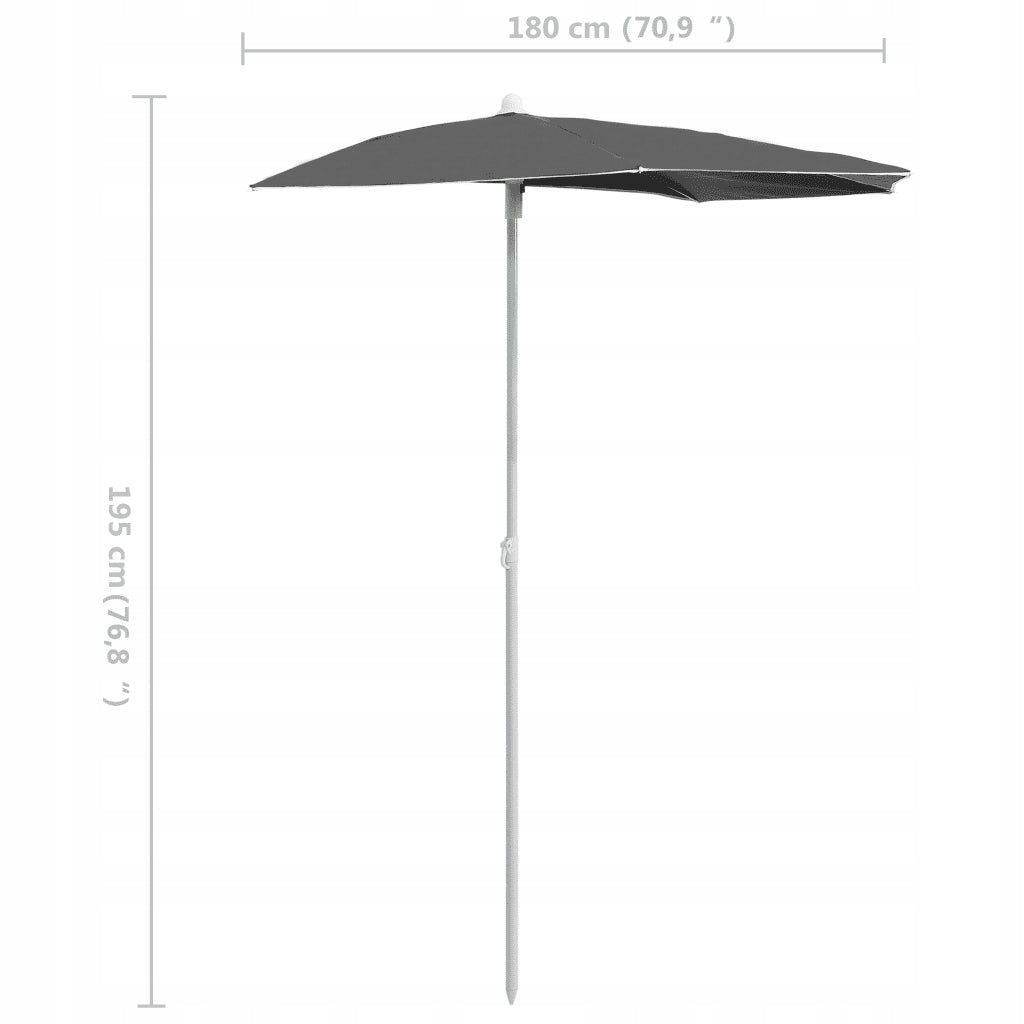 Semi-circular garden umbrella on post, 180x90 cm, anthracite Kind classic