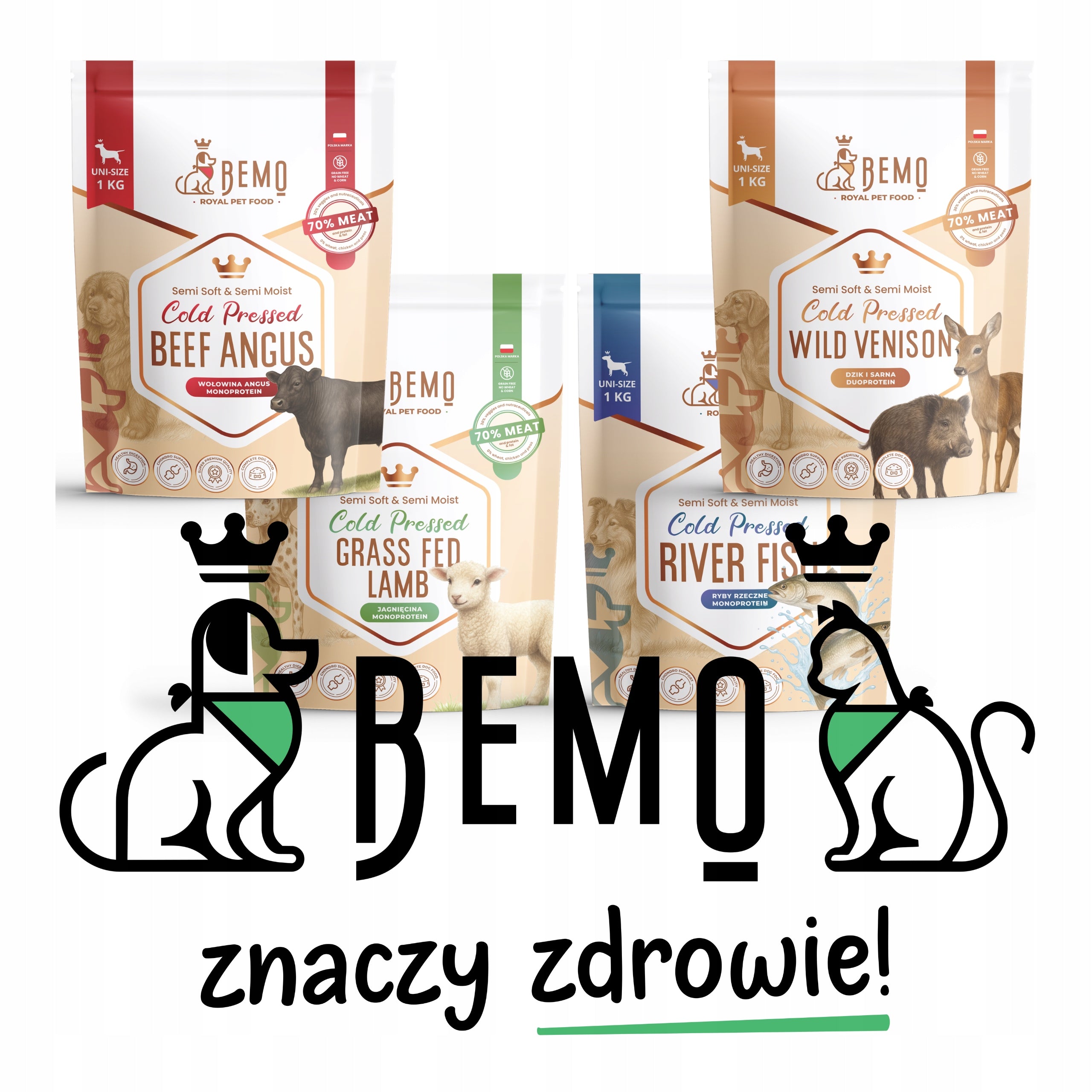 Semi-moist dog food BEMO COLD PRESSED 4 x 1 kg TASTING SET Packaging status original