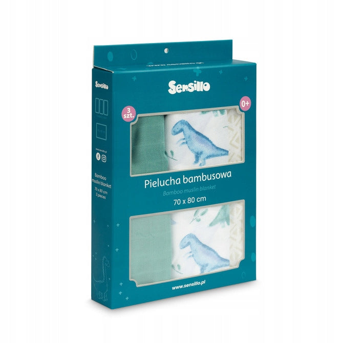 Sensillo Bamboo Diaper 3-Pack Dino Green 70X80 Kind bamboo