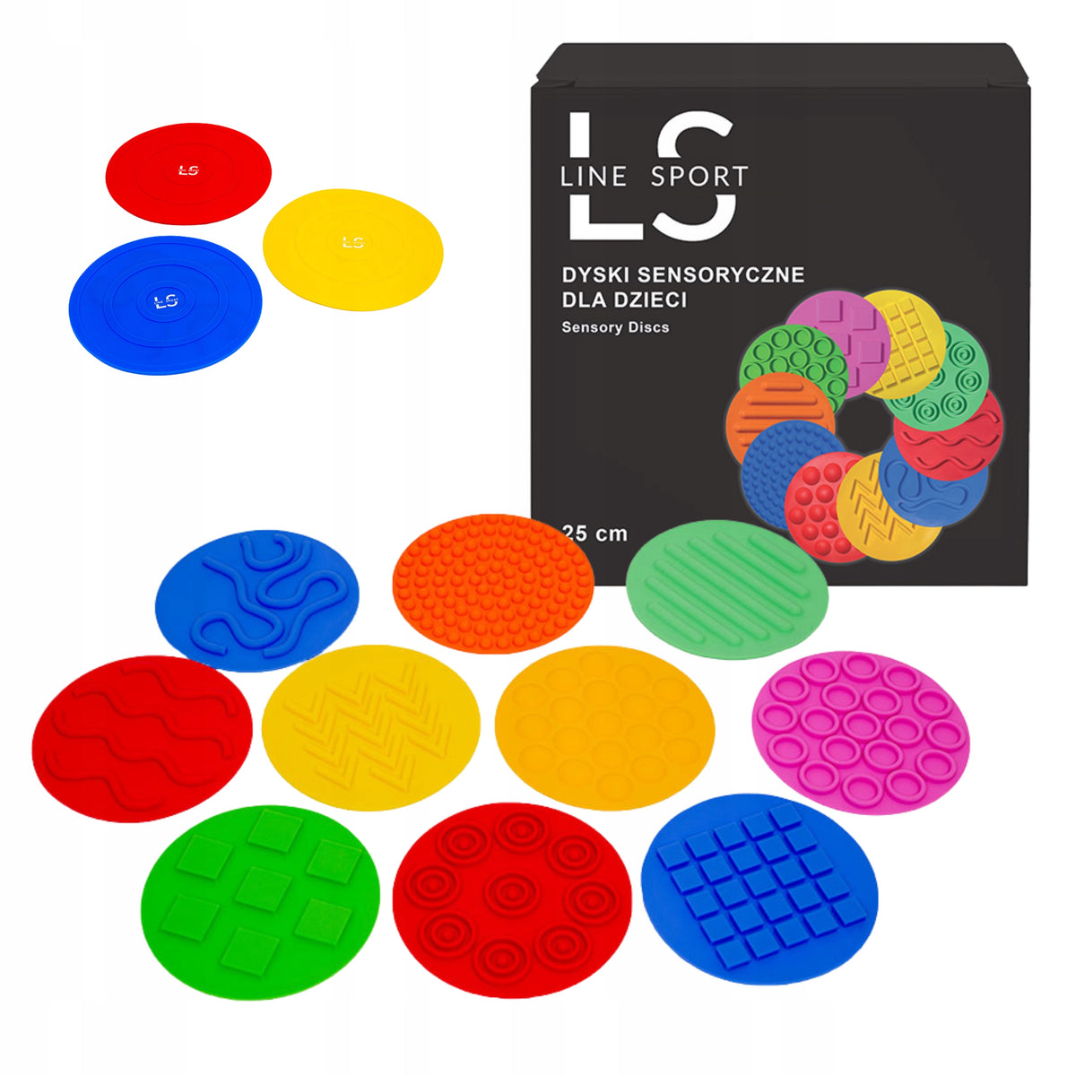 Sensory disc Line Sport, coloured, 25 cm, set of 10