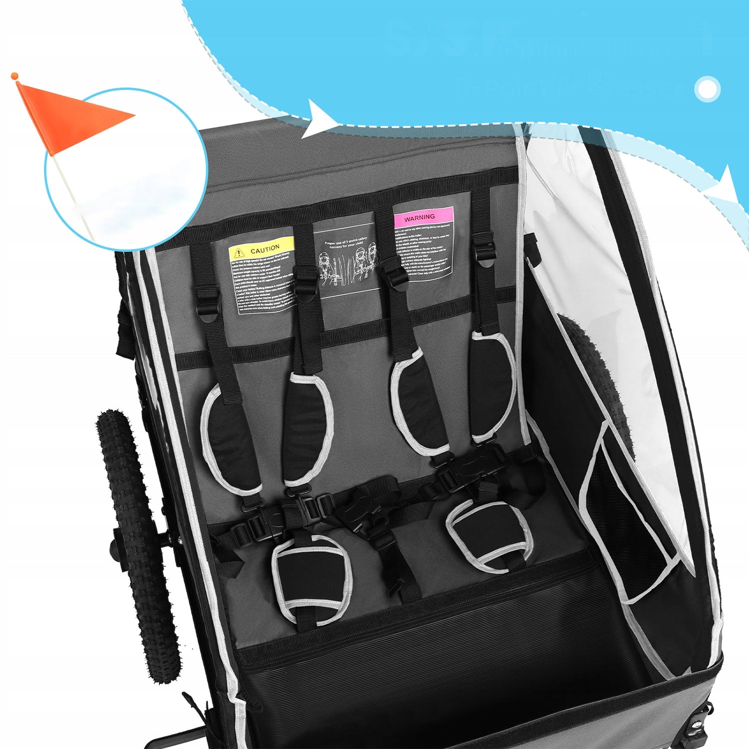Sepnine 2-seater children's bicycle TRAILER with 5-point belts Model Sepnine BT609 - do 40kg czarny 2-osobowa