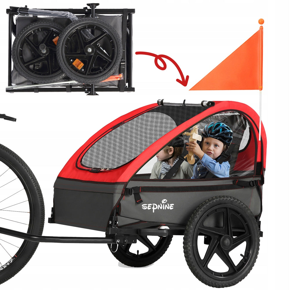 Sepnine 2-seater children's bicycle TRAILER with 5-point belts