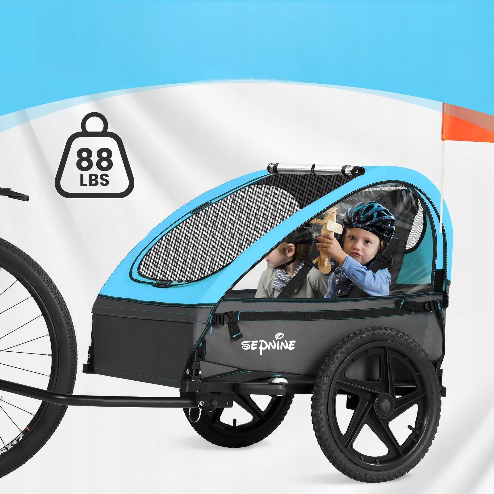 Sepnine Foldable Children's Bike Trailer Suitable For 2 Kids Blue Manufacturer code 9331194796037g