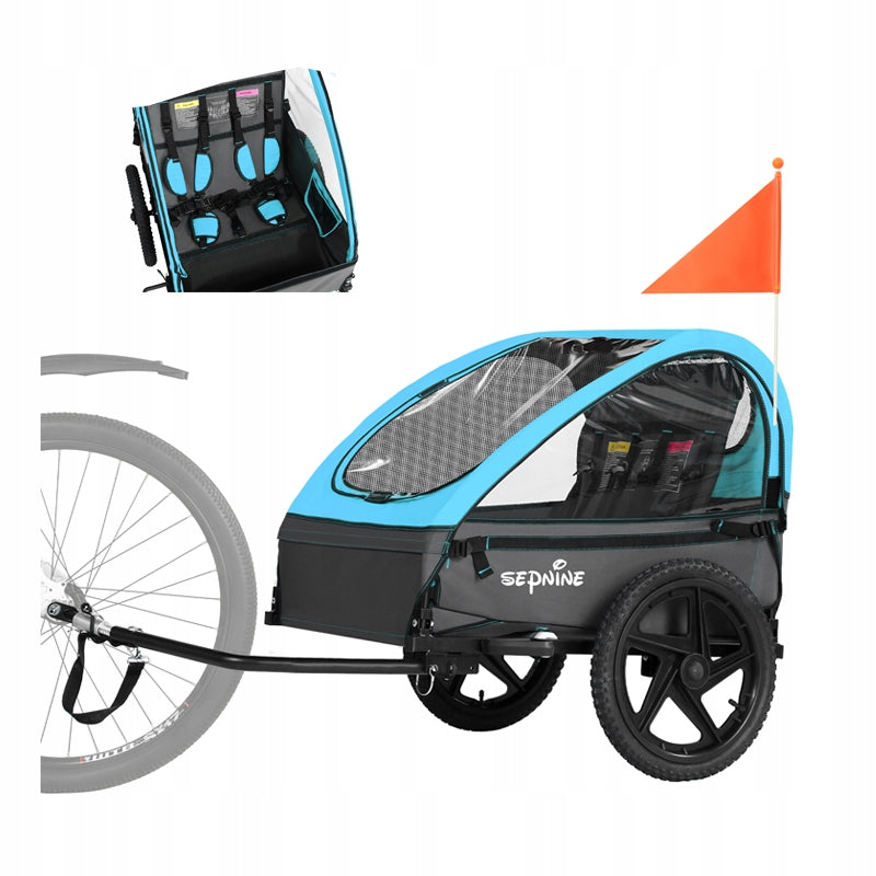 Sepnine Foldable Children's Bike Trailer Suitable For 2 Kids Blue