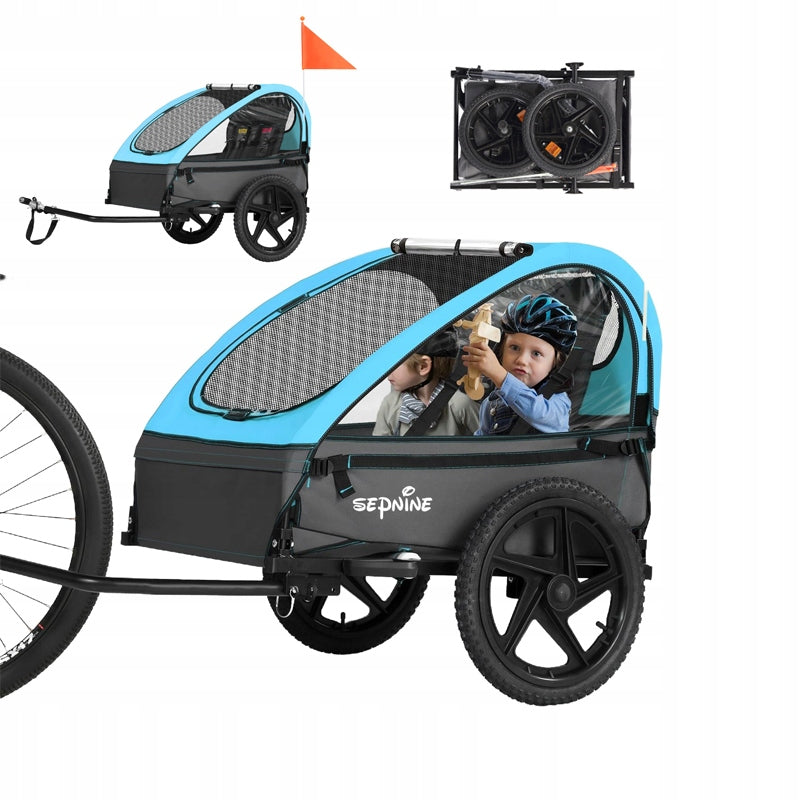 Sepnine Foldable Children's Bike Trailer Suitable For 2 Kids blue