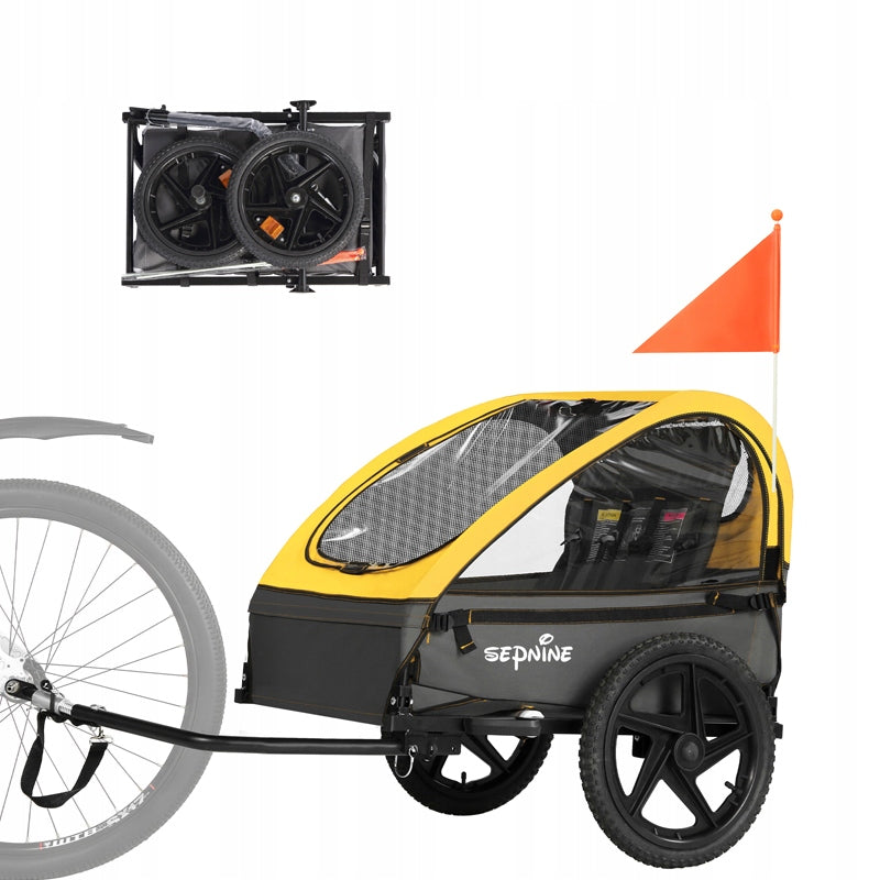 Sepnine Foldable Children's Bike Trailer Suitable For 2 Kids yellow Manufacturer code 9331194802295huike