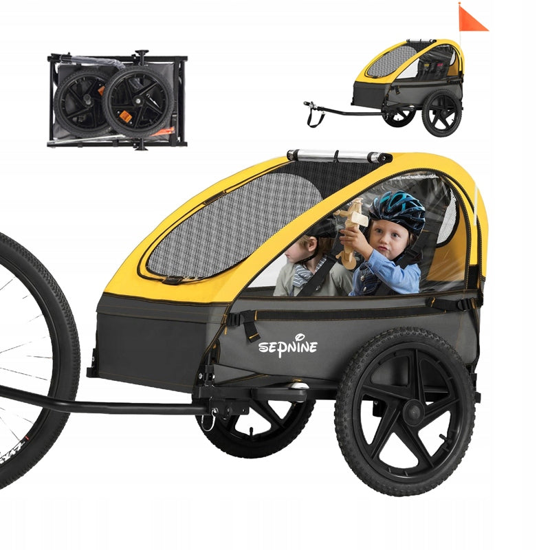 Sepnine Foldable Children's Bike Trailer Suitable For 2 Kids yellow