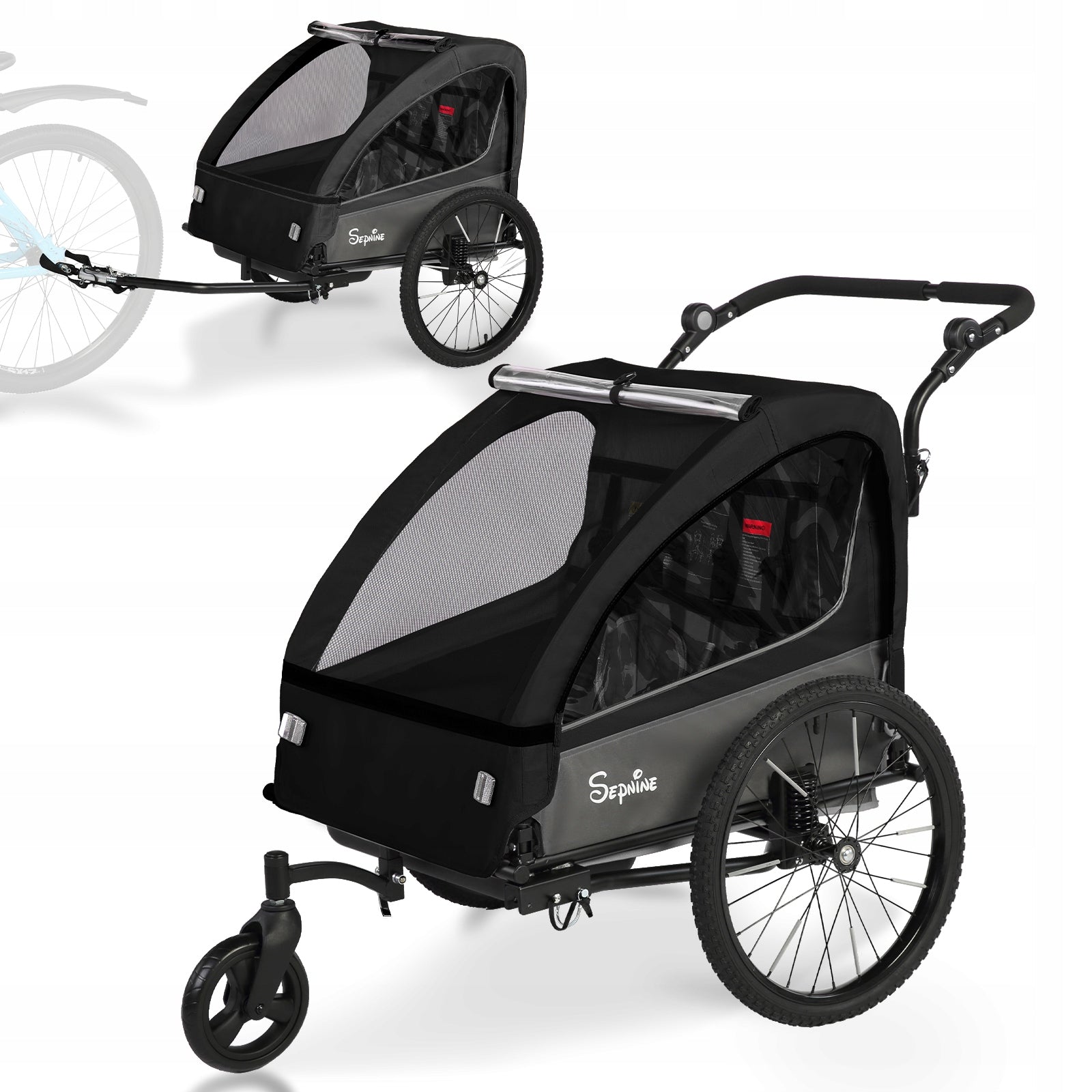 Sepnine Folding Bicycle Trailer forChildren with Shock Absorption and 5-Point Manufacturer code BT920-BLACK 747759256042