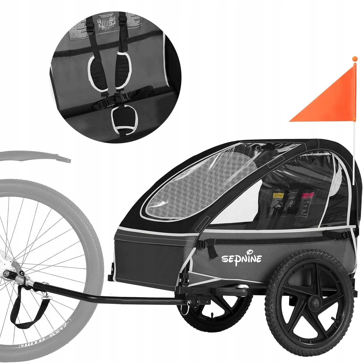 Sepnine Folding Children's Bike Trailer with 5-Point Harness Max load 30kg