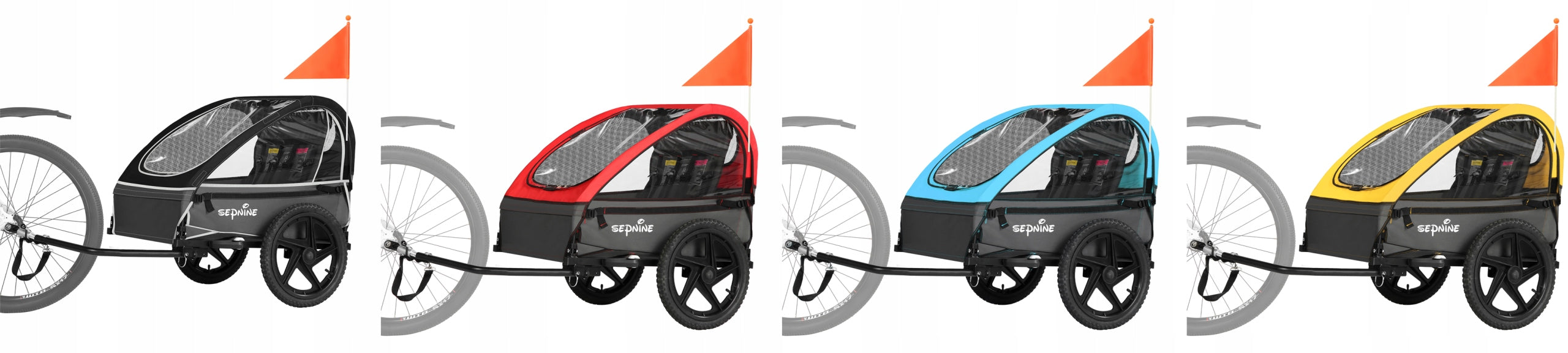 Sepnine Kids Bike Trailer Bicycle Trailer For Baby 2 Seats Max 40kg BLACK Model Sepnine Bicycle Trailer BLACK