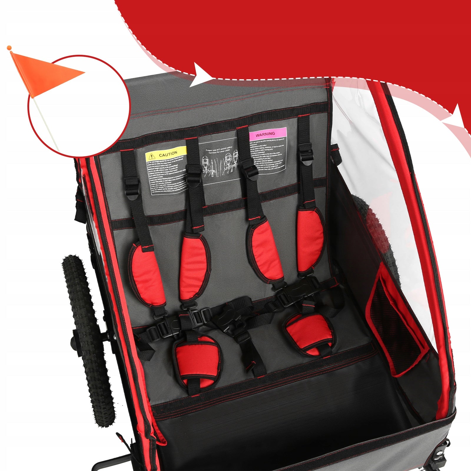 Sepnine Kids Bike Trailer Bicycle Trailer For Baby 2 Seats Max 40kg RED Maximum load 40 kg