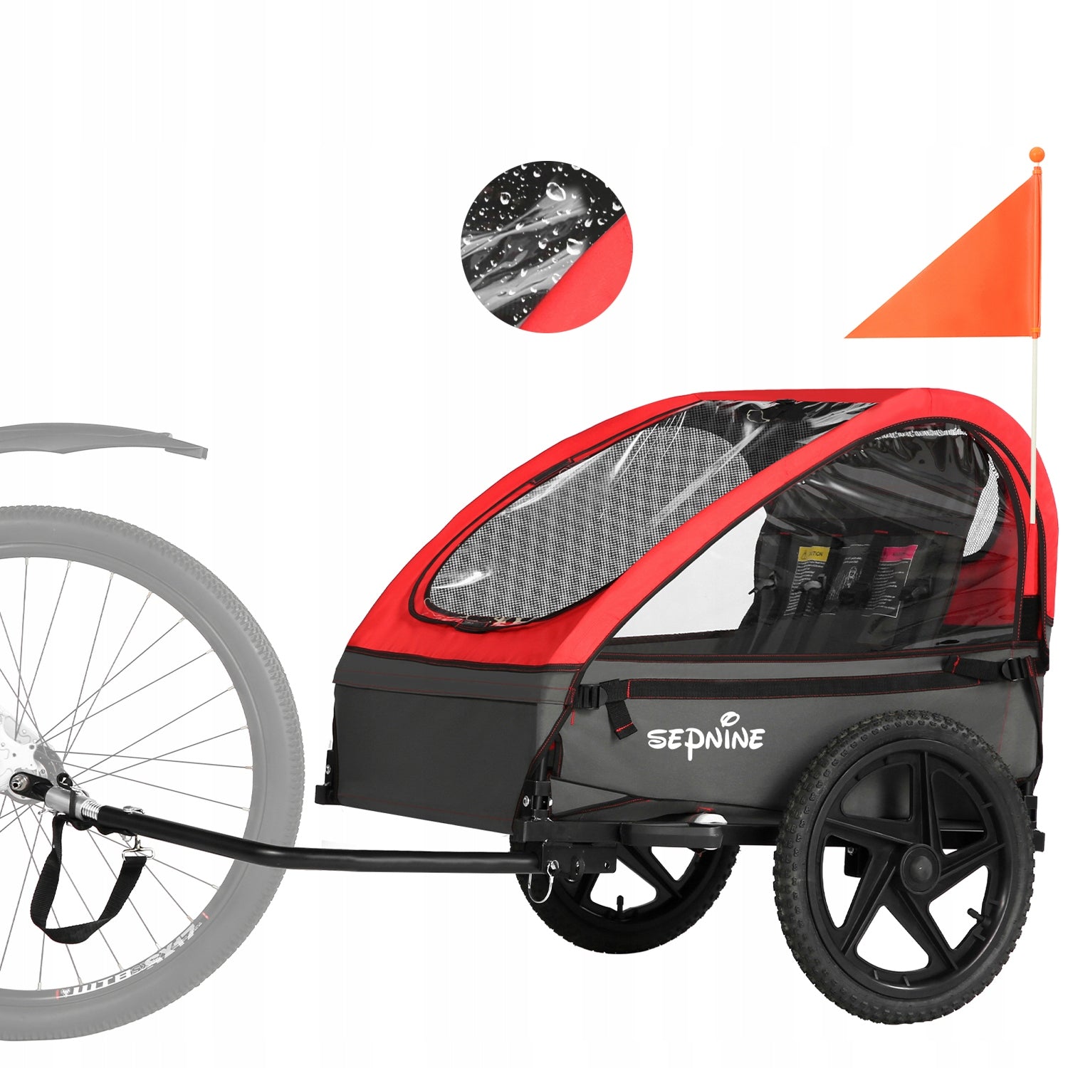 Sepnine Kids Bike Trailer Bicycle Trailer For Baby 2 Seats Max 40kg RED