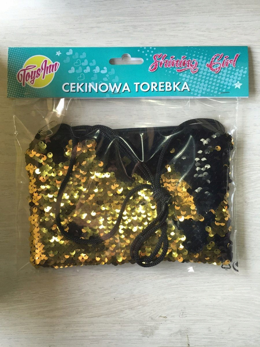 Sequin bag gold-black
