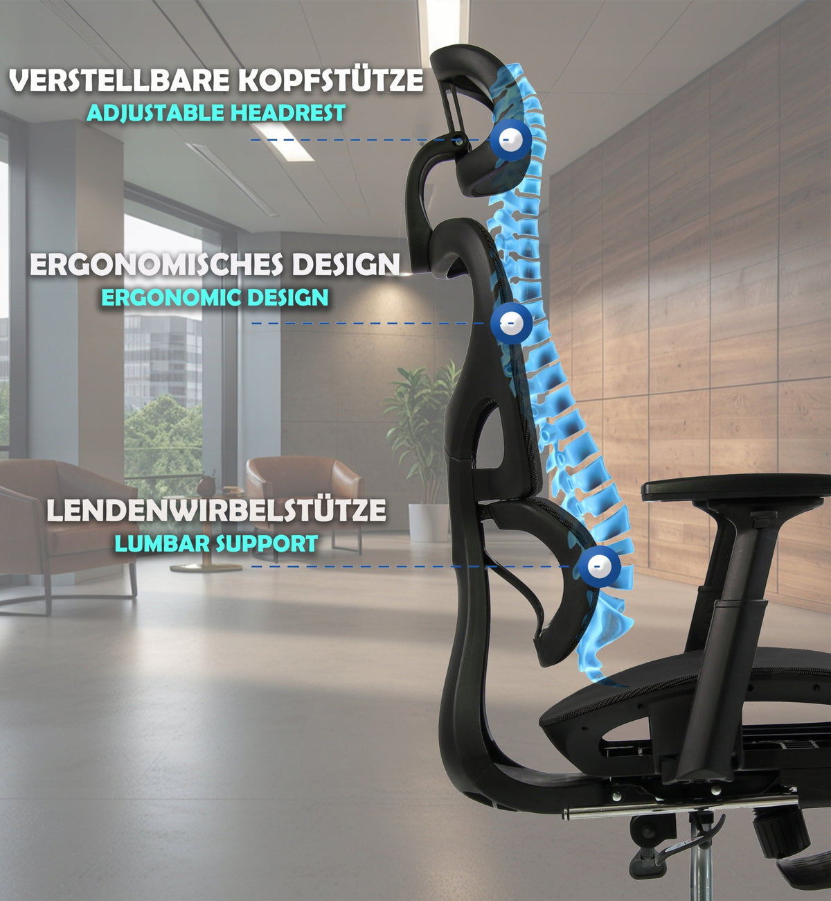 Sesto Senso Ergonomic Office Chair with Footrest Black 150 kg EAN (GTIN) 5904280098793