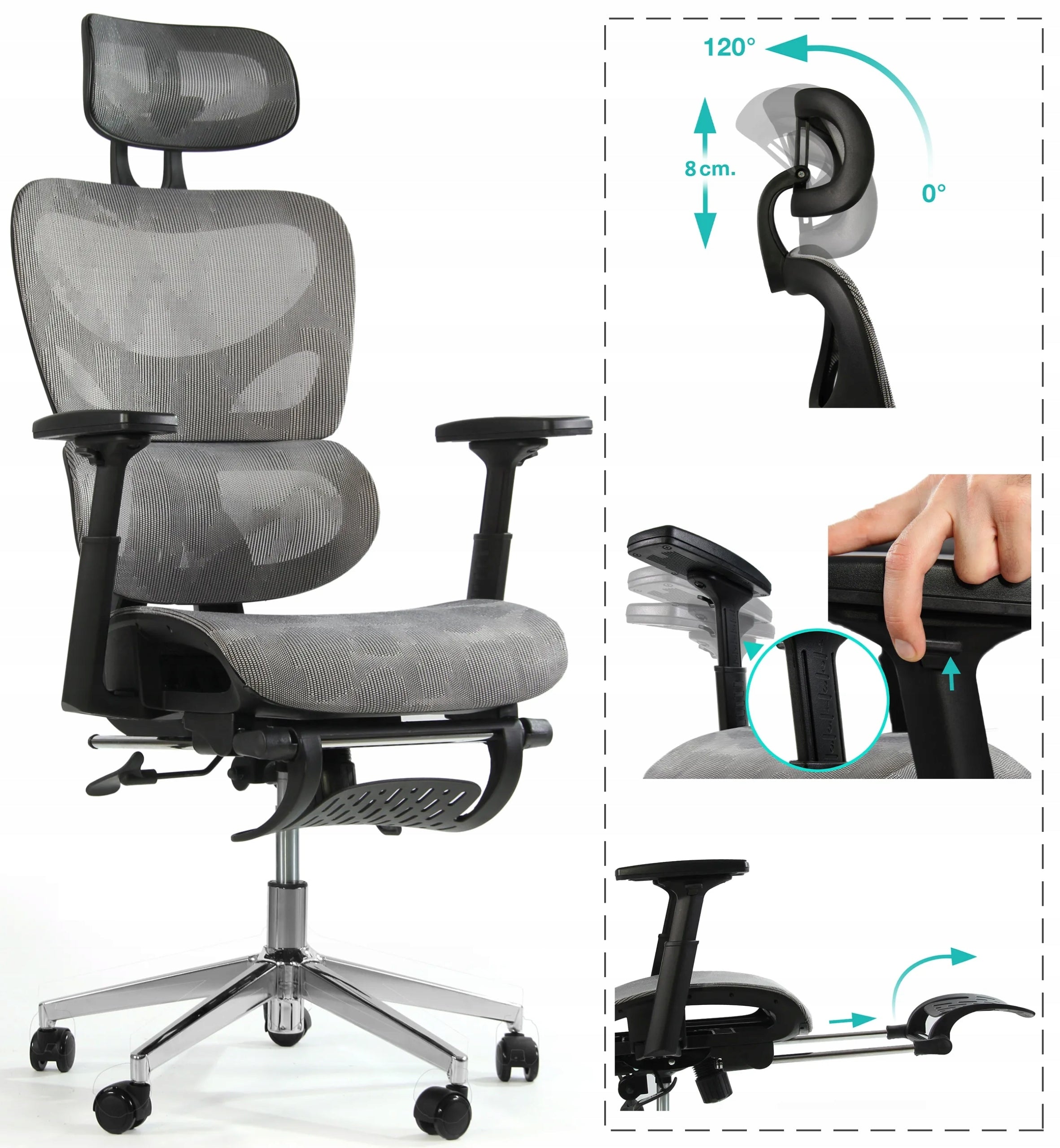 Sesto Senso Ergonomic office chair K80G with footrest graphite color Manufacturer code DF0009