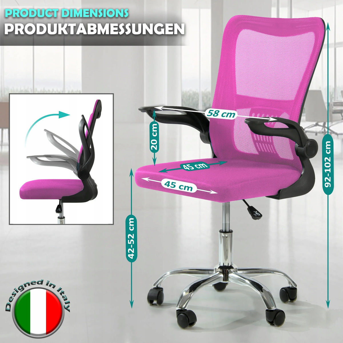 Sesto Senso Ergonomic office chair V8 folding armrests pink Manufacturer code DF0019