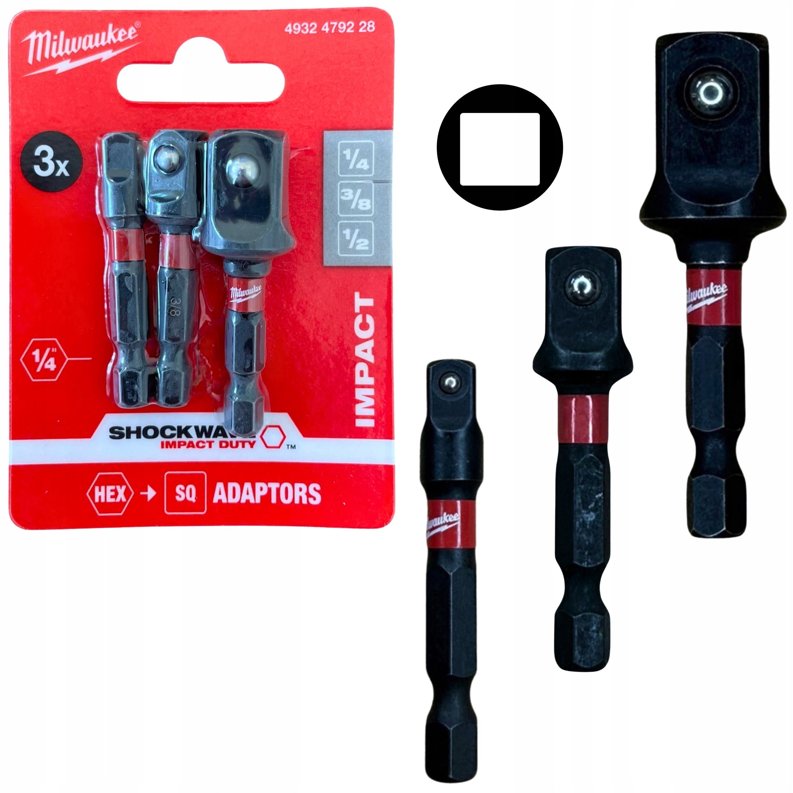 Set Adapter 1/4" | 3/8" | 1/2" MILWAUKEE 4932479228 - 3 pcs.