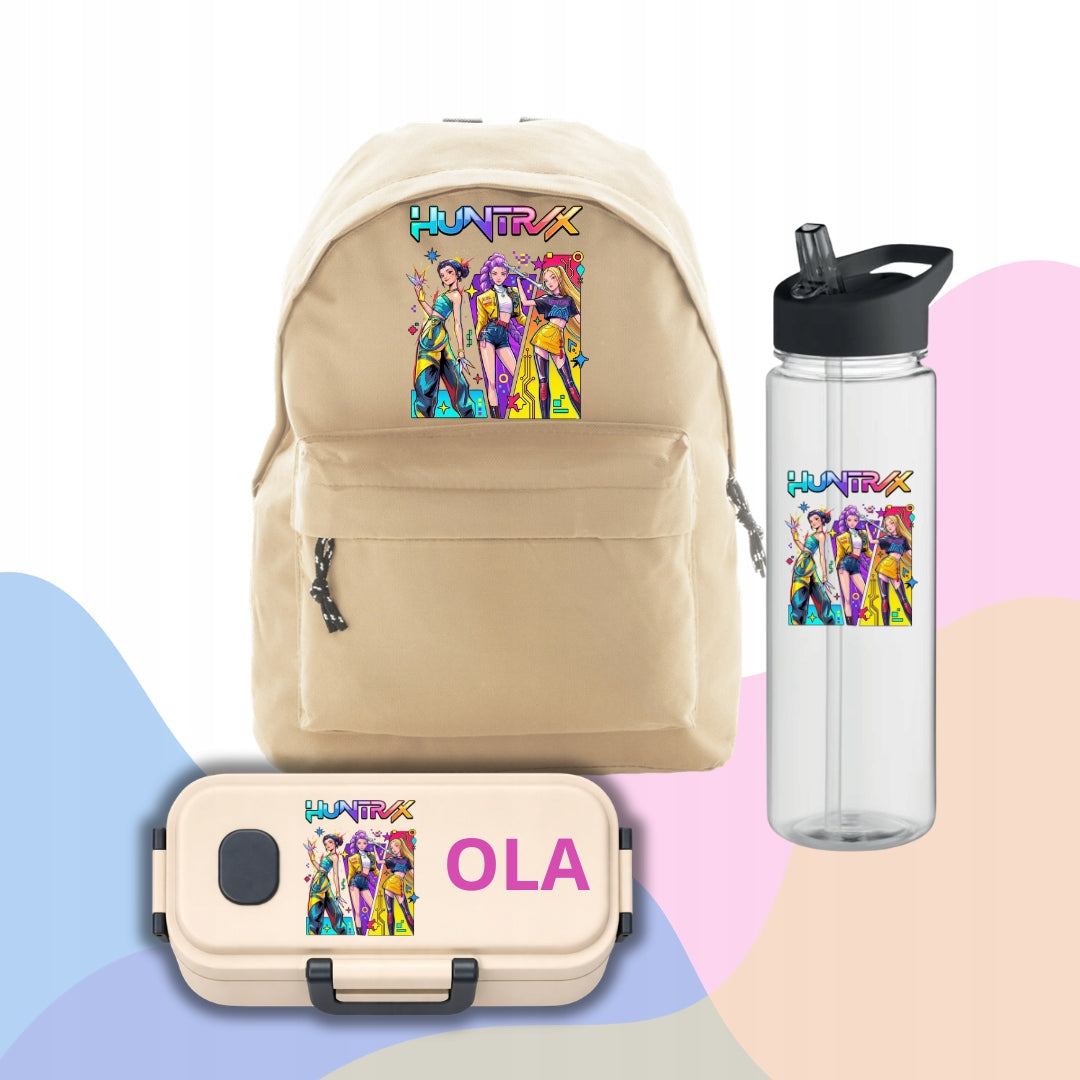 Set BACKPACK, BREAKFAST, WATER BOTTLE for children HUNTRIX set of 4