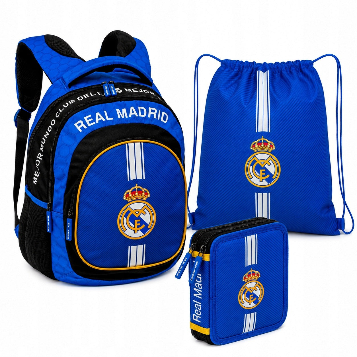 Set Backpack Pencil Case Double Bag REAL MADRID For Football Boy 20L