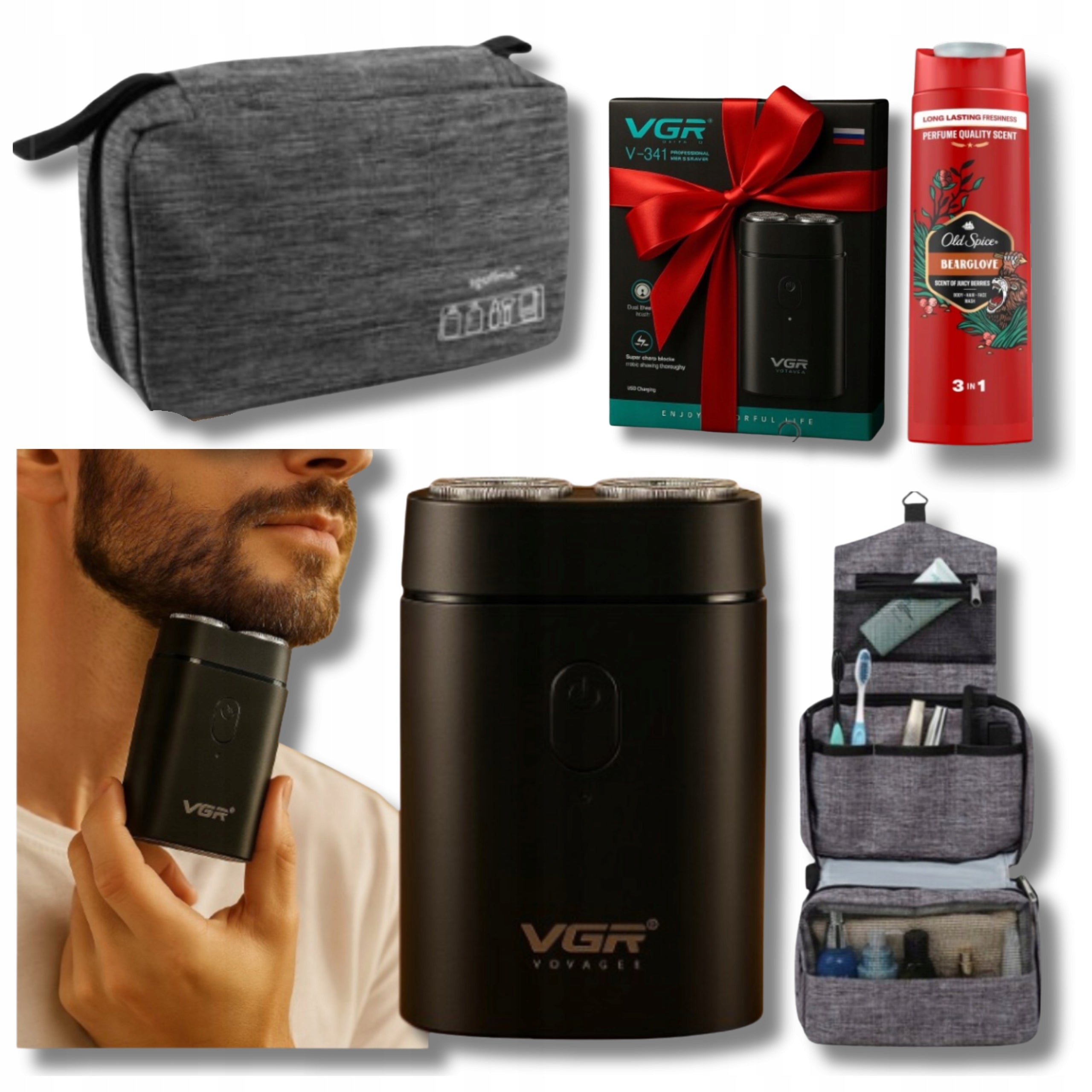 Set Electric Shaver Beards For Men Wireless Cosmetic Bag Gel