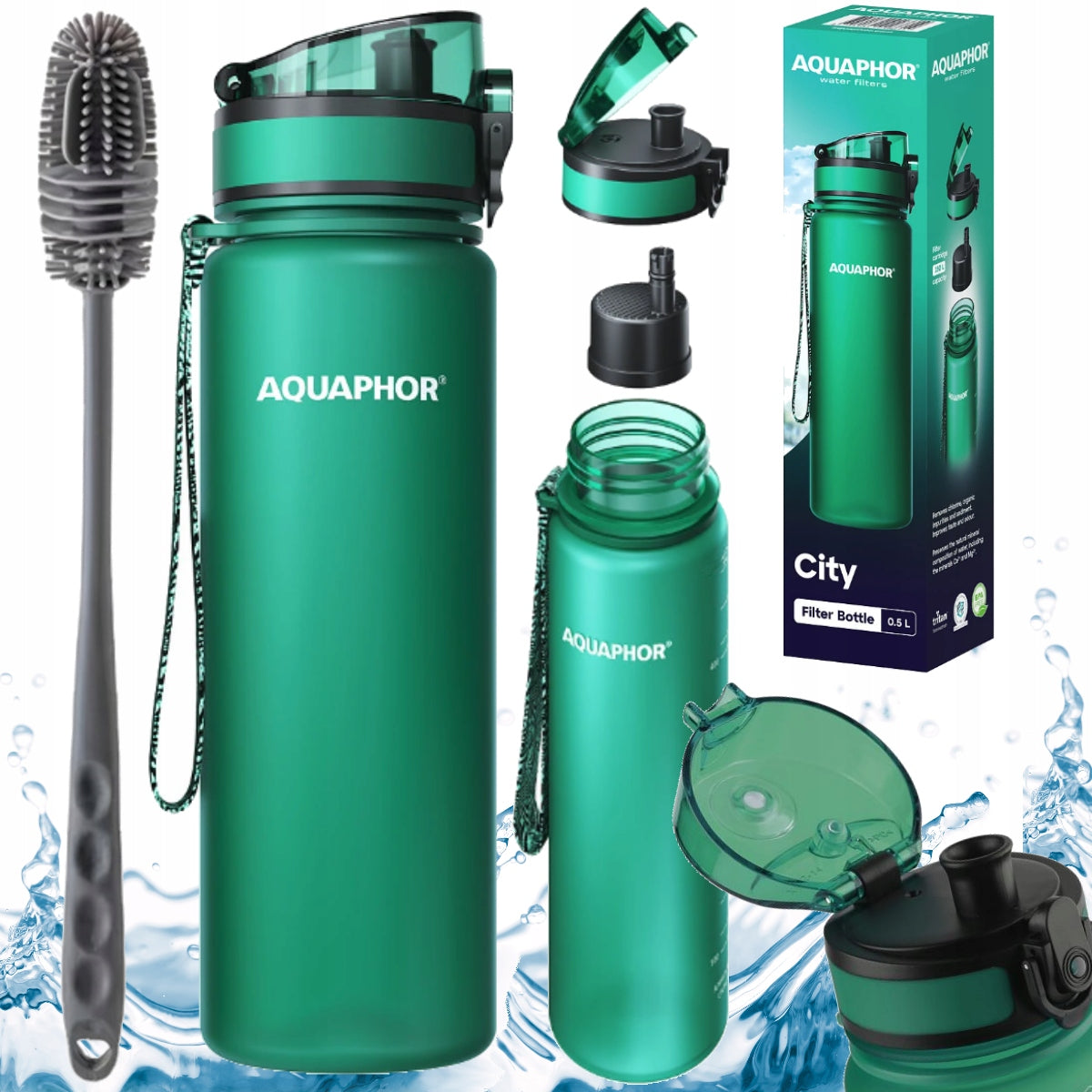 Set Filter bottle AQUAPHOR CITY bottle green1l + toothbrush