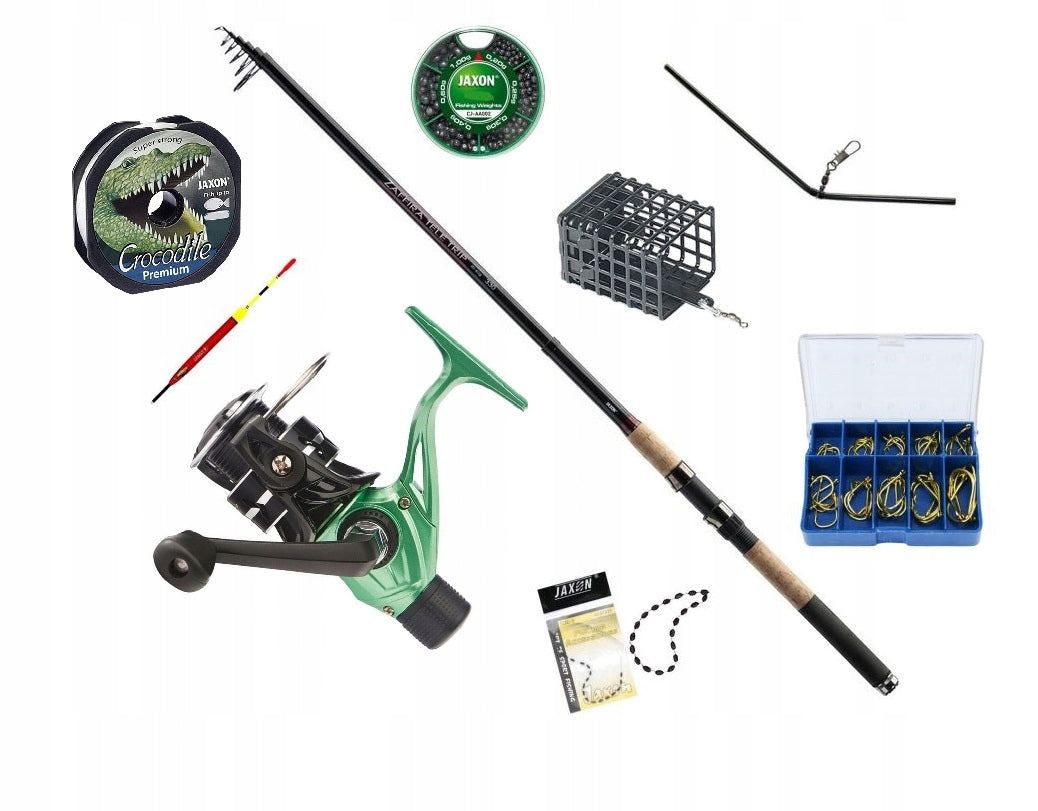 Set Fishing Rod Jaxon 3m Reel Fishing Line Float Hooks Stopper Tube