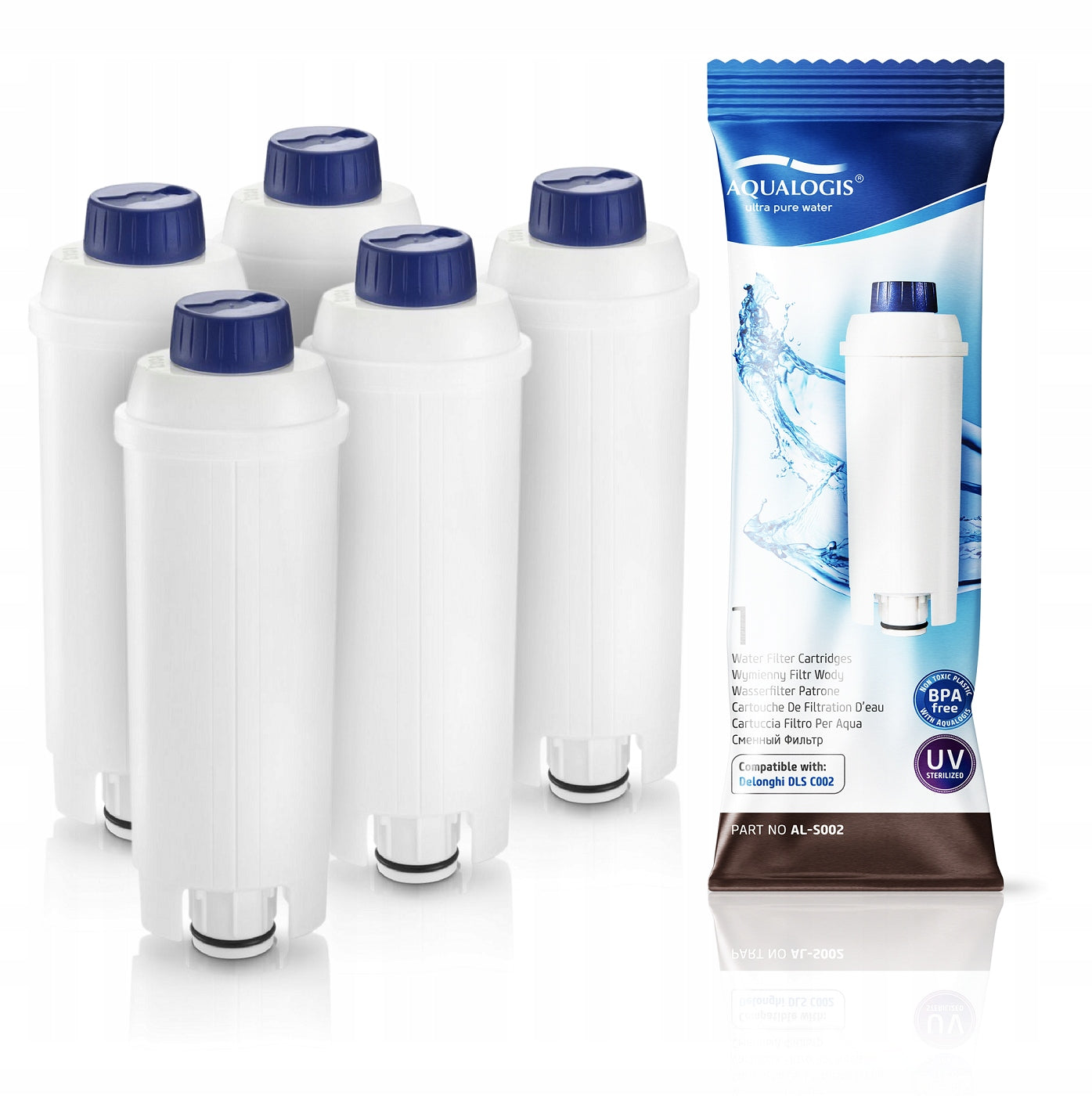 Set For Delonghi -Filters AL-S002 5pcs + Descaler EcoDecalk 200ml Manufacturer code Set_AL-S002_5szt_EcoDecalk200ml