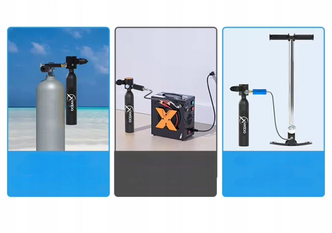 Set Full Face Mask with Mini Diving Bottle 0,5L with Bag OceanX Brand OceanX
