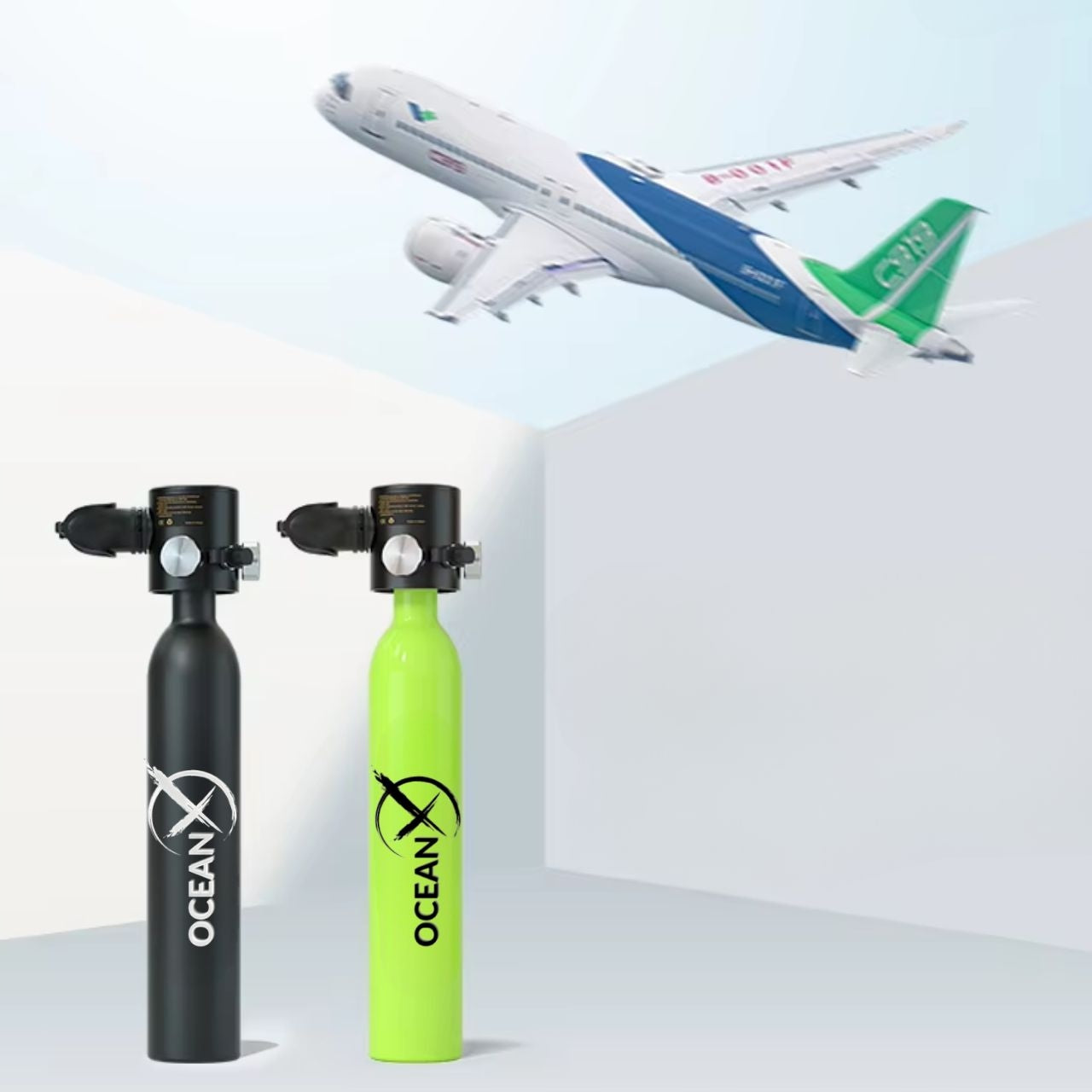 Set Full Face Mask with Mini Diving Bottle 0,5L with Bag OceanX Model Pełnotwarzowa Mini Butla Tlenowa 0,5L