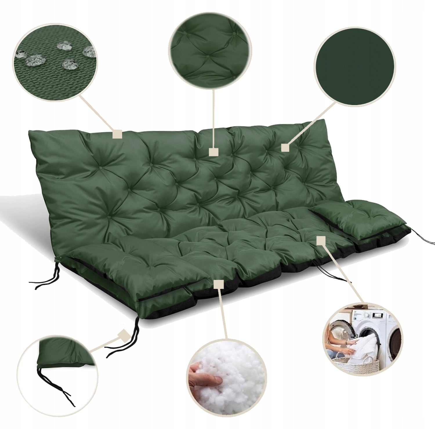 Set Garden Cushion 180x60x50 cm for Bench Swing Waterproof Green Color gray