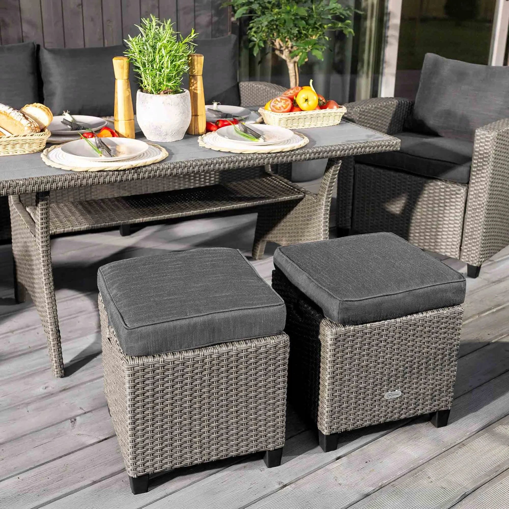 Set Garden Furniture Technorattan Set of 7 Person Sofa Table Armchairs Pouf For dinner set