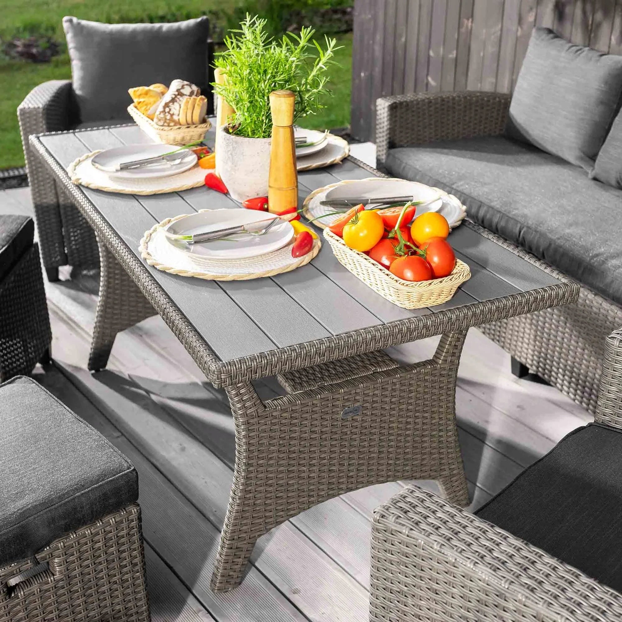 Set Garden Furniture Technorattan Set of 7 Person Sofa Table Armchairs Pouf Set contents armchair bench pouf table