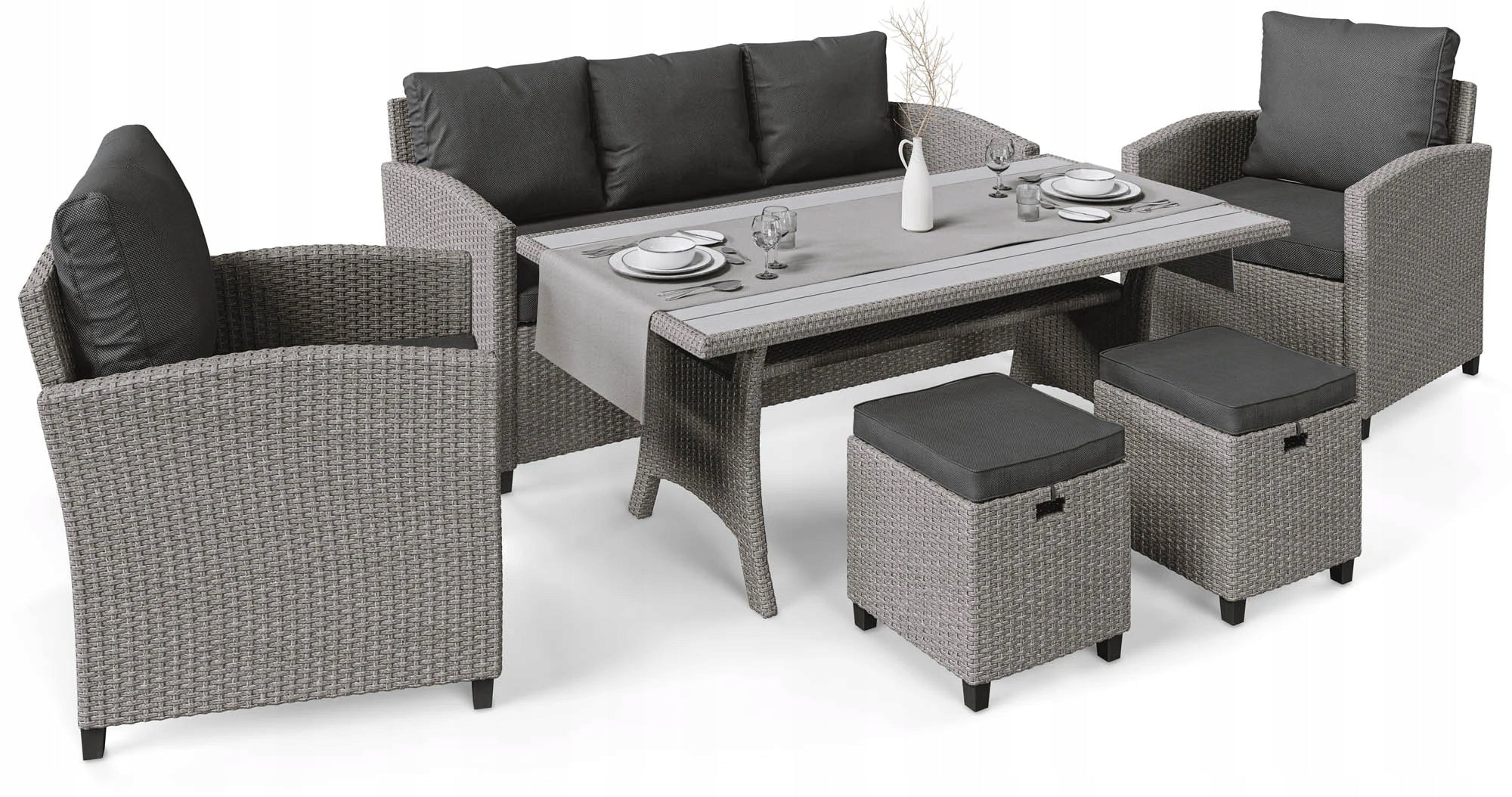 Set Garden Furniture Technorattan Set of 7 Person Sofa Table Armchairs Pouf