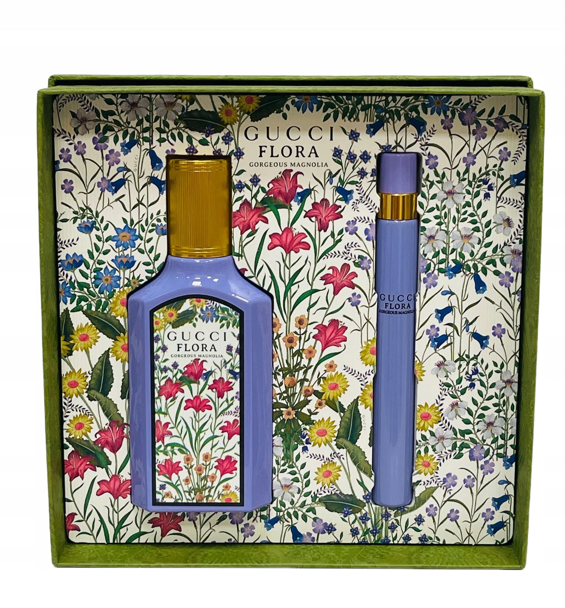 Set Gucci Flora Gorgeous Magnolia Edp 50ml + Travel Spray 10ml Packaging status original