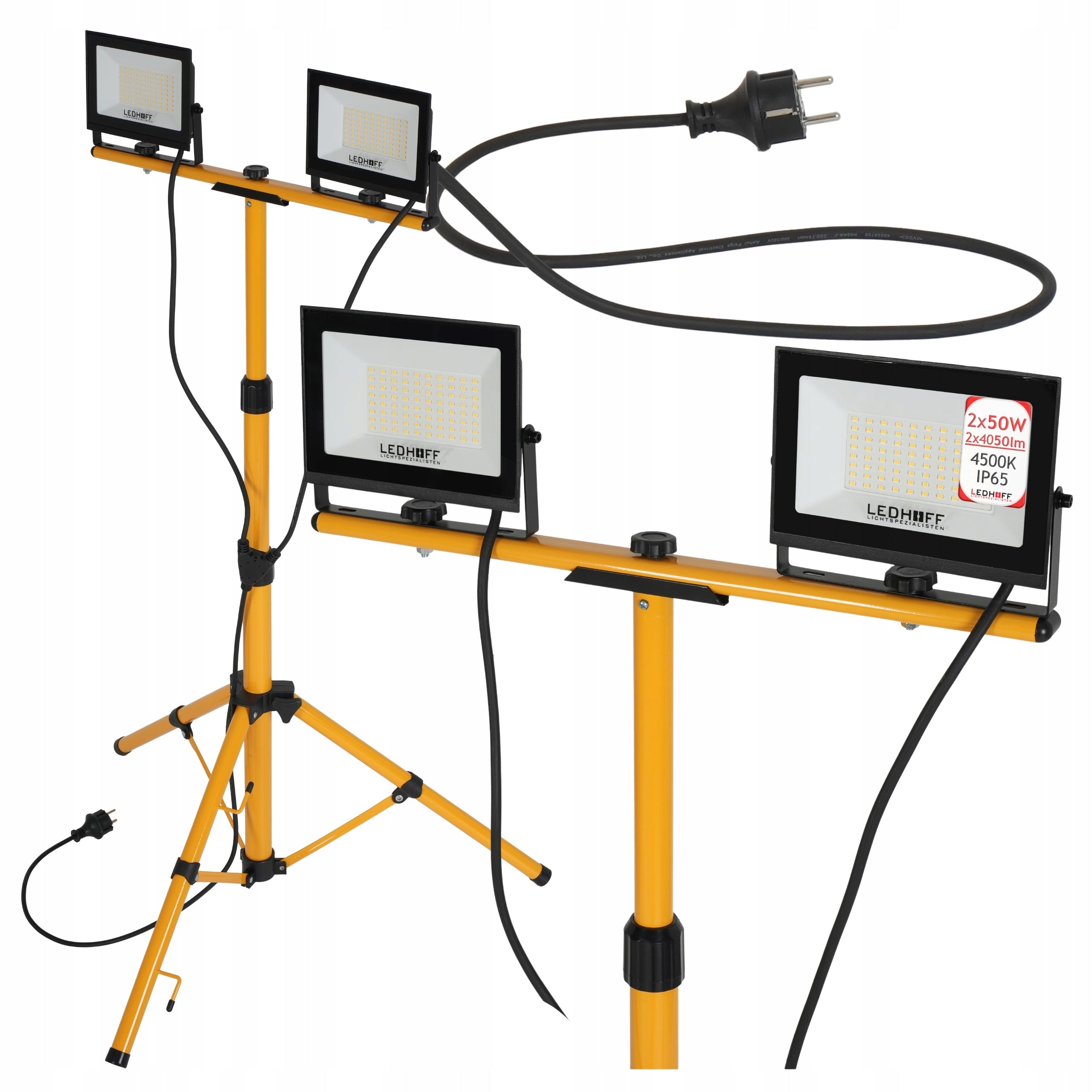 Set Halogen Floodlight LED Lamp Tripod Stand 2x 50W Construction Work