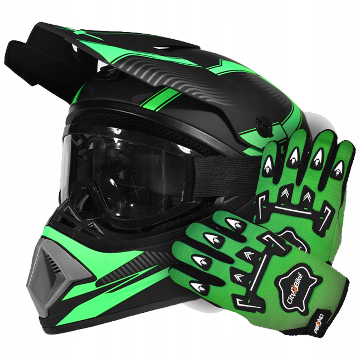 Set Helmet Goggles Gloves Cross Enduro Quad ATV BMX Bike Scooter XS
