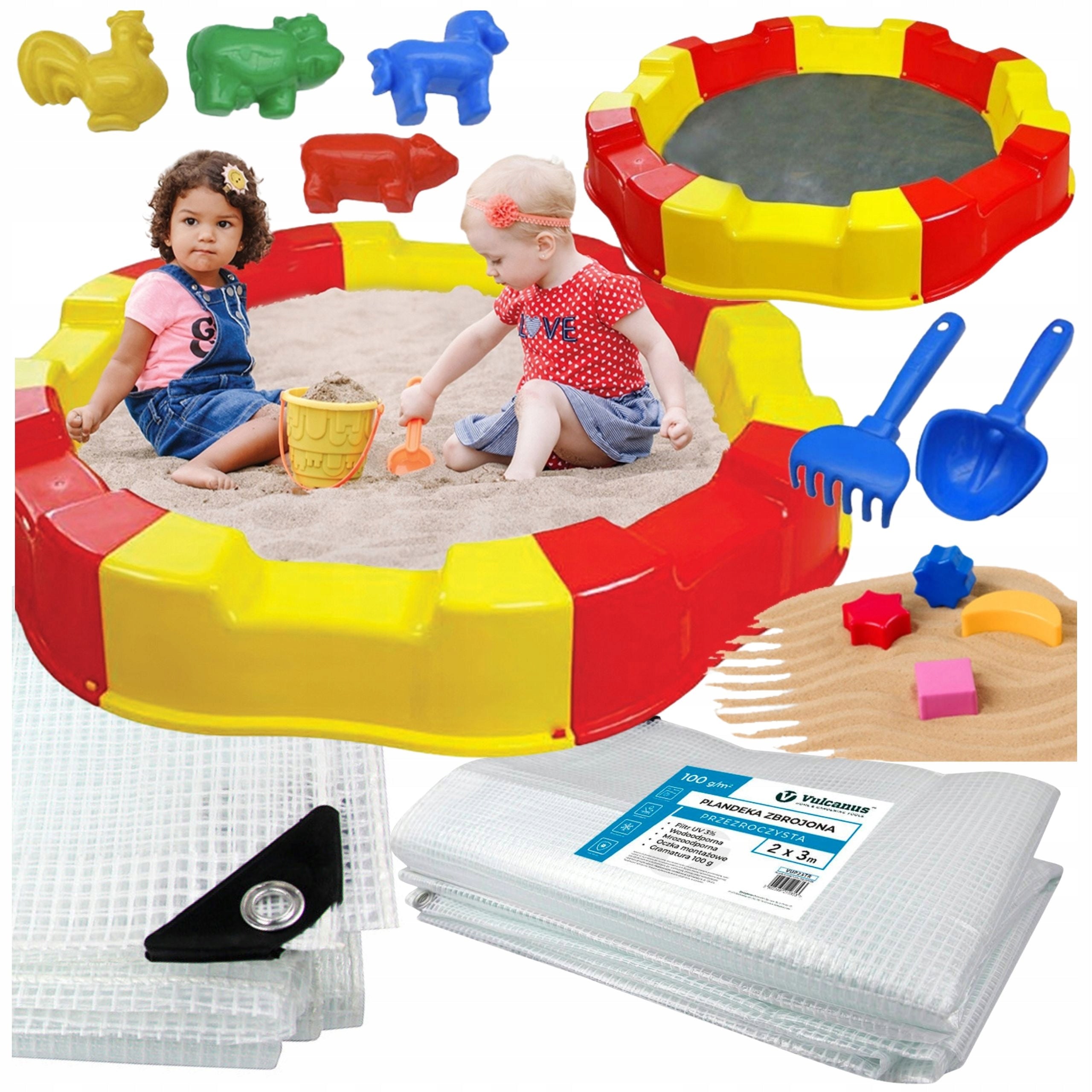 Set Large Plastic Portable Sandbox Folding Fun Bottom Tarpaulin